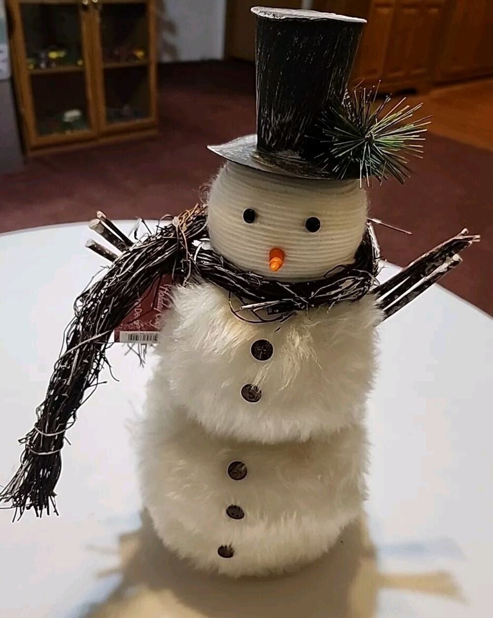 Holiday Cozy Collection Snowman Tabletop Decor Scarf of Branches Twig Arms 13"